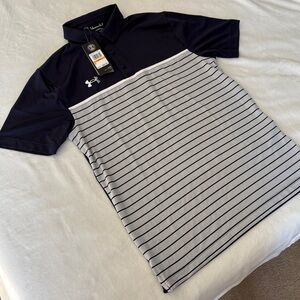 Under Armour Men's Polo in Navy and Gray Stripes